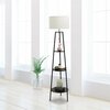 Simple Designs 62.5in Modern Tripod 3 Tier Shelf Standing Floor Lamp, White Drum Fabric Shade, Black LF2015-BLK